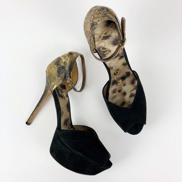 Sam Edelman 'Marina' Gold Flecked Peep-Toe Pump - Picture 1 of 16